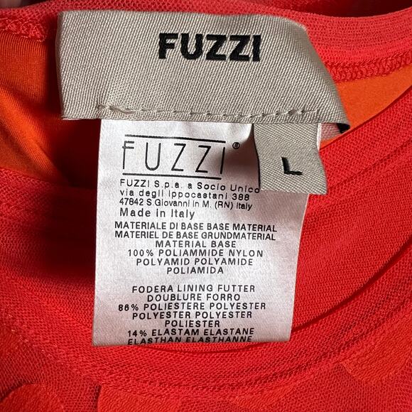 Fuzzi Short-Sleeve Asymmetric-Hem Dotted Orange Midi Dress Size L - Picture 3 of 8